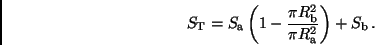 \begin{displaymath}
S_{\rm T} = S_{\rm a} \left( 1 - \frac{\pi R^2_{\rm b}}{\pi R^2_{\rm a}}
\right) + S_{\rm b} \, .
\end{displaymath}
