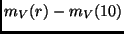 $\displaystyle m_V(r) - m_V(10)$